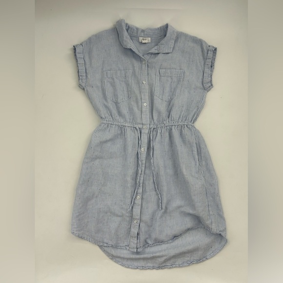 Japna Shirt Dress Blue Stripe Short Sleeve Drawstring Waist - Picture 7 of 7